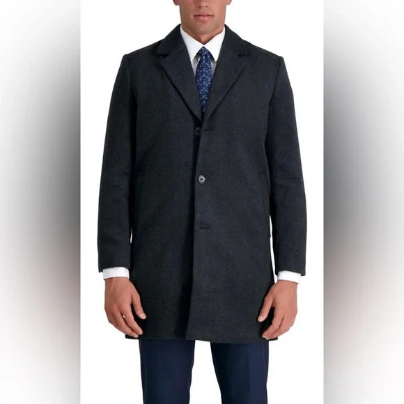 NWT Haggar Men's Mid-Length Single Breasted Brushed Twill Topcoat Size Medium - Picture 1 of 10